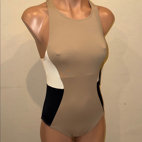NWT DKNY one piece swimsuit high neck racer back zipper size 6 - Picture 2 of 4
